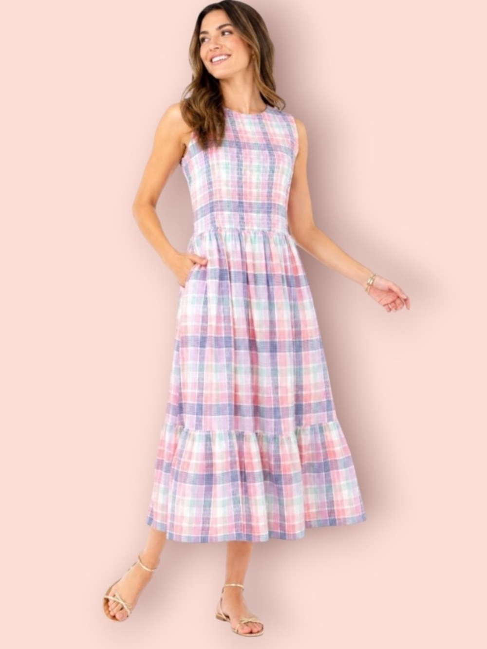 J. Crew Pastel Plaid Midi Dress